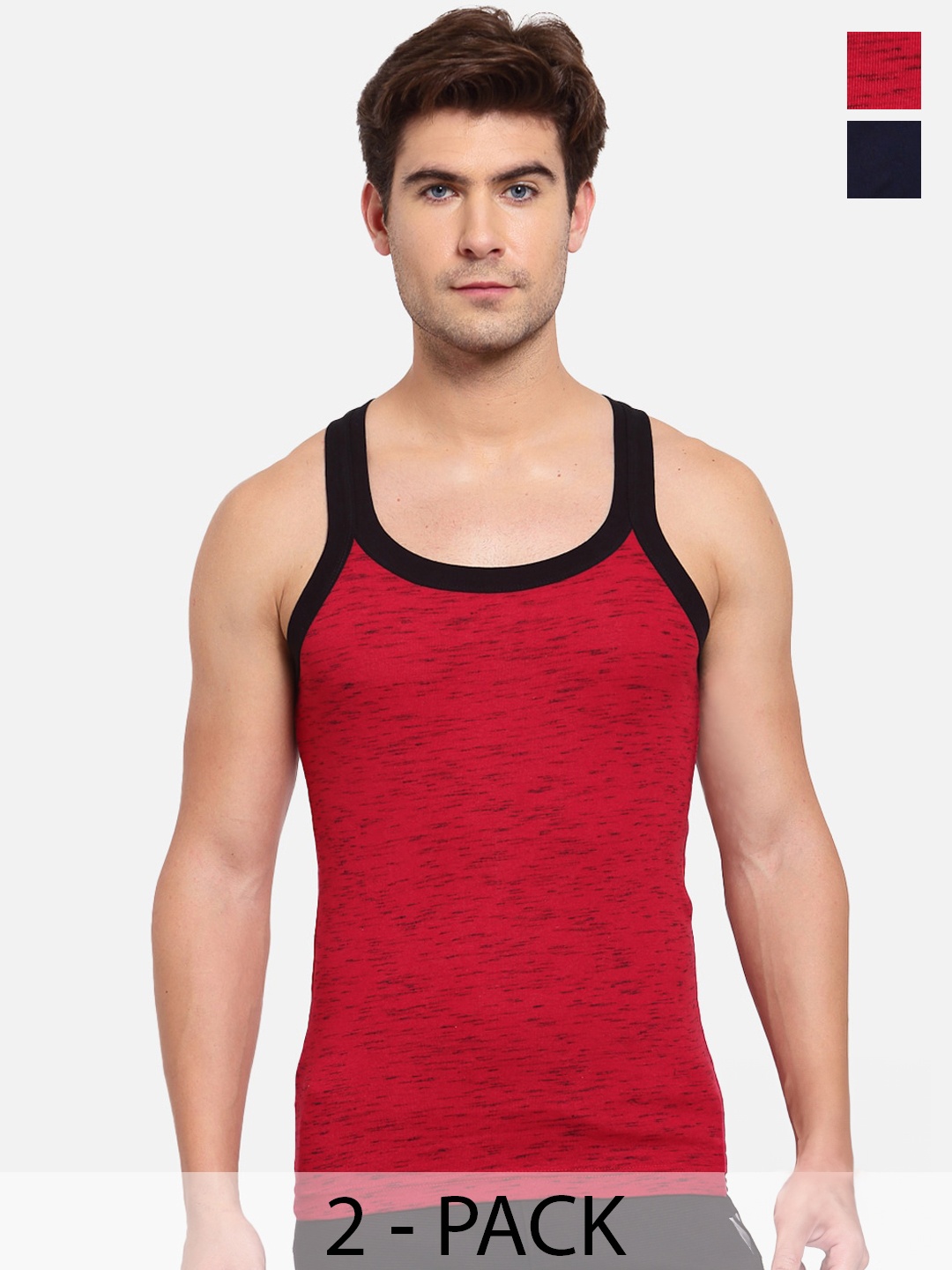 

SPORTO Pack Of 2 Cotton Gym Innerwear Vests, Red