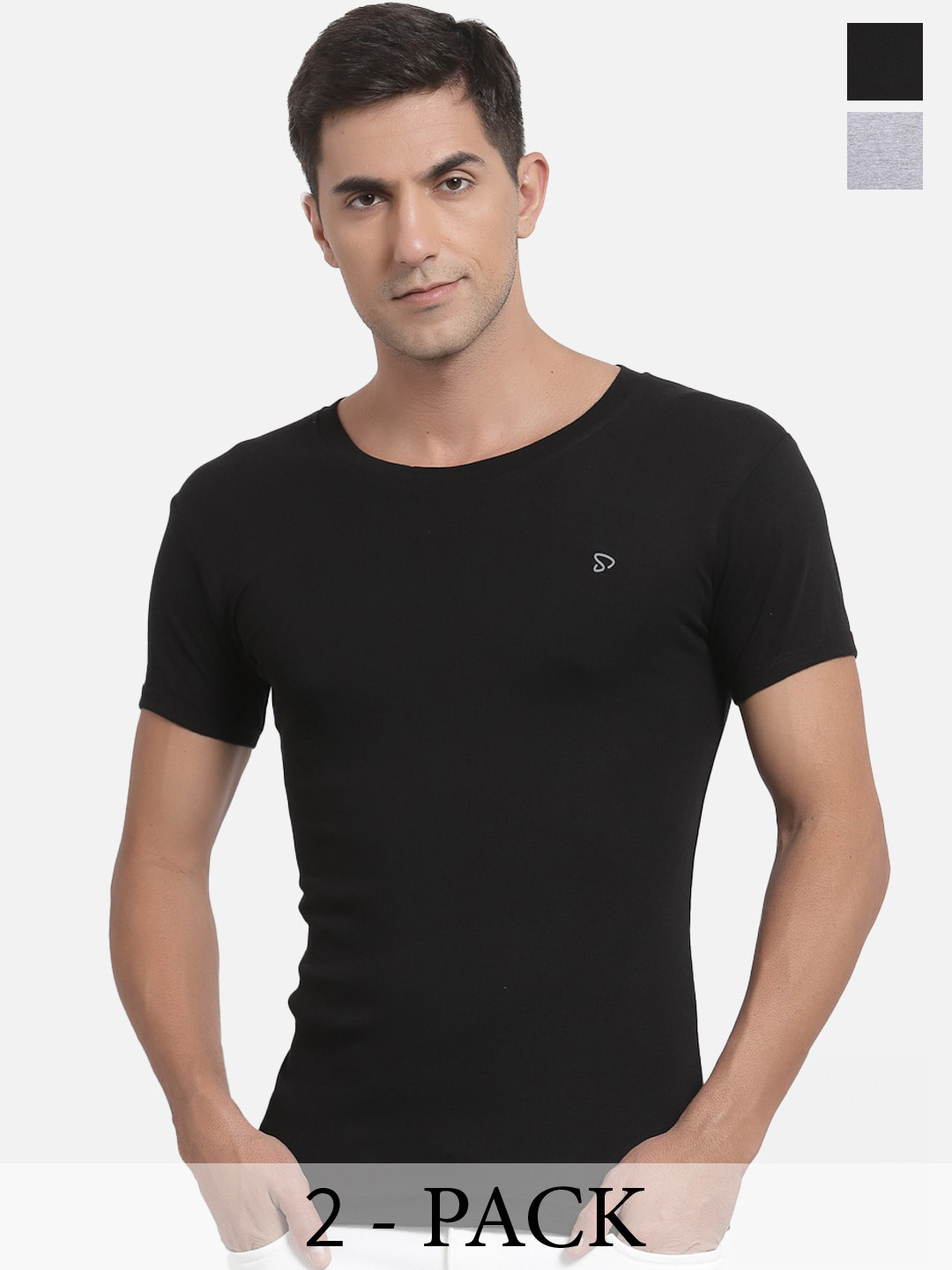 

SPORTO Pack Of 2 Cotton Gym Vest, Black
