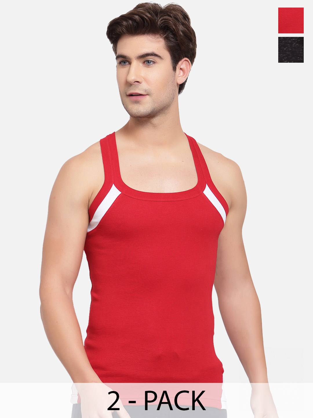 

SPORTO Pack of 2 Cotton Gym Innerwear Vests, Red