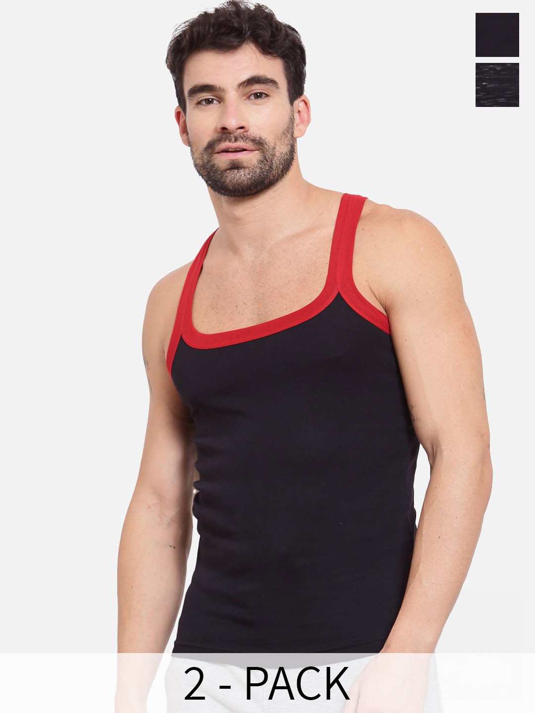 

SPORTO Pack of 2 Cotton Gym Innerwear Vests, Black