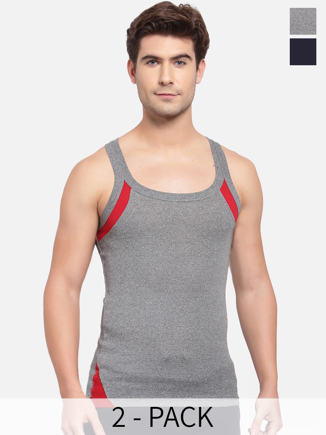

SPORTO Pack Of 2 Cotton Gym Innerwear Vests, Grey