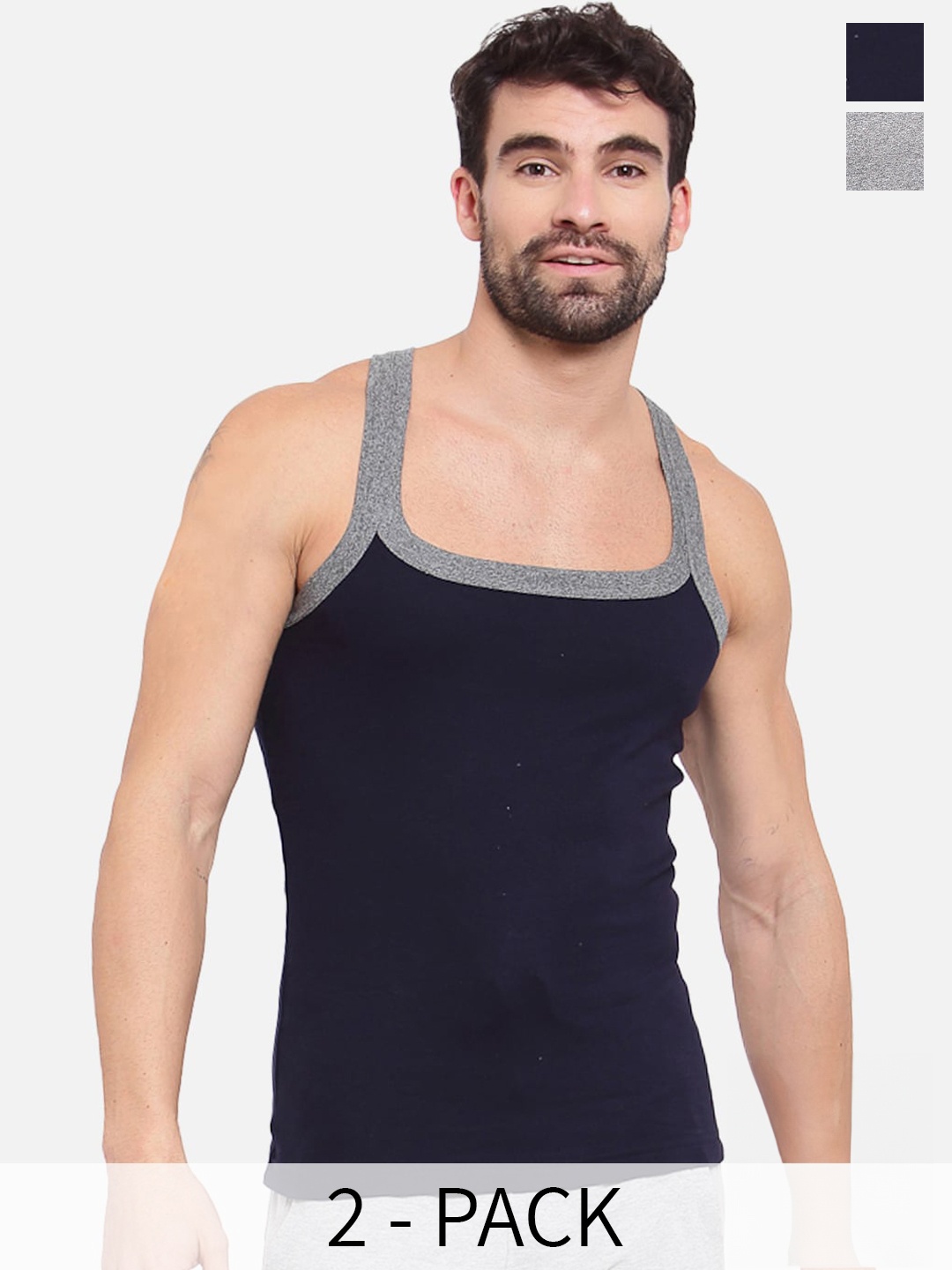 

SPORTO Pack of 2 Cotton Gym Innerwear Vests, Navy blue
