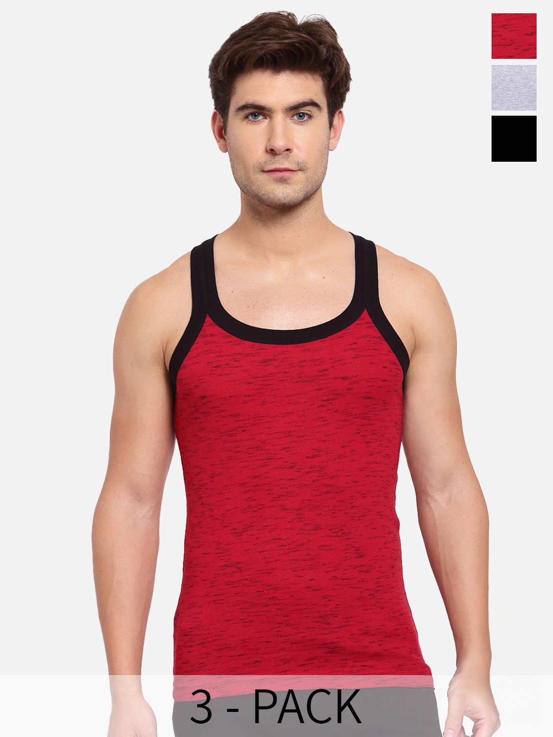 

SPORTO Pack Of 3 Cotton Sleeveless Gym Vests, Black