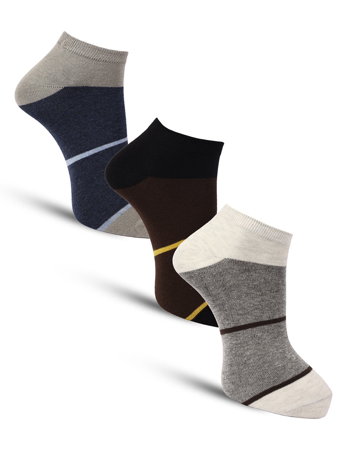 

Dollar Socks Men Pack Of 3 Striped Assorted Cotton Ankle Length Socks