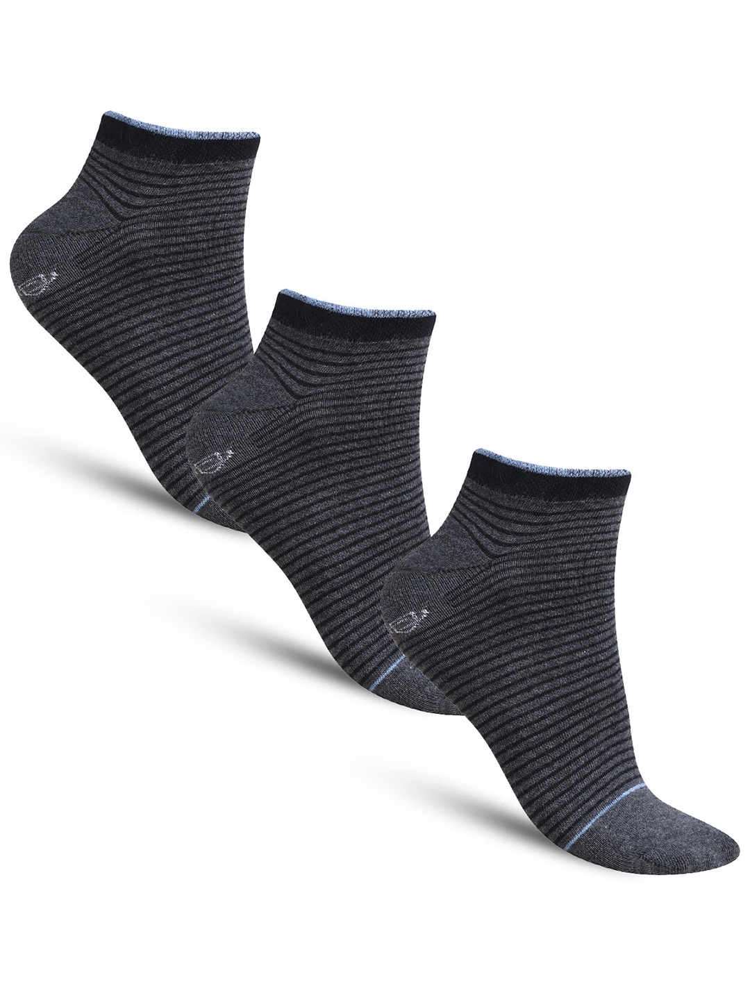 

Dollar Socks Men Pack Of 3 Striped Assorted Cotton Ankle Length Socks, Grey