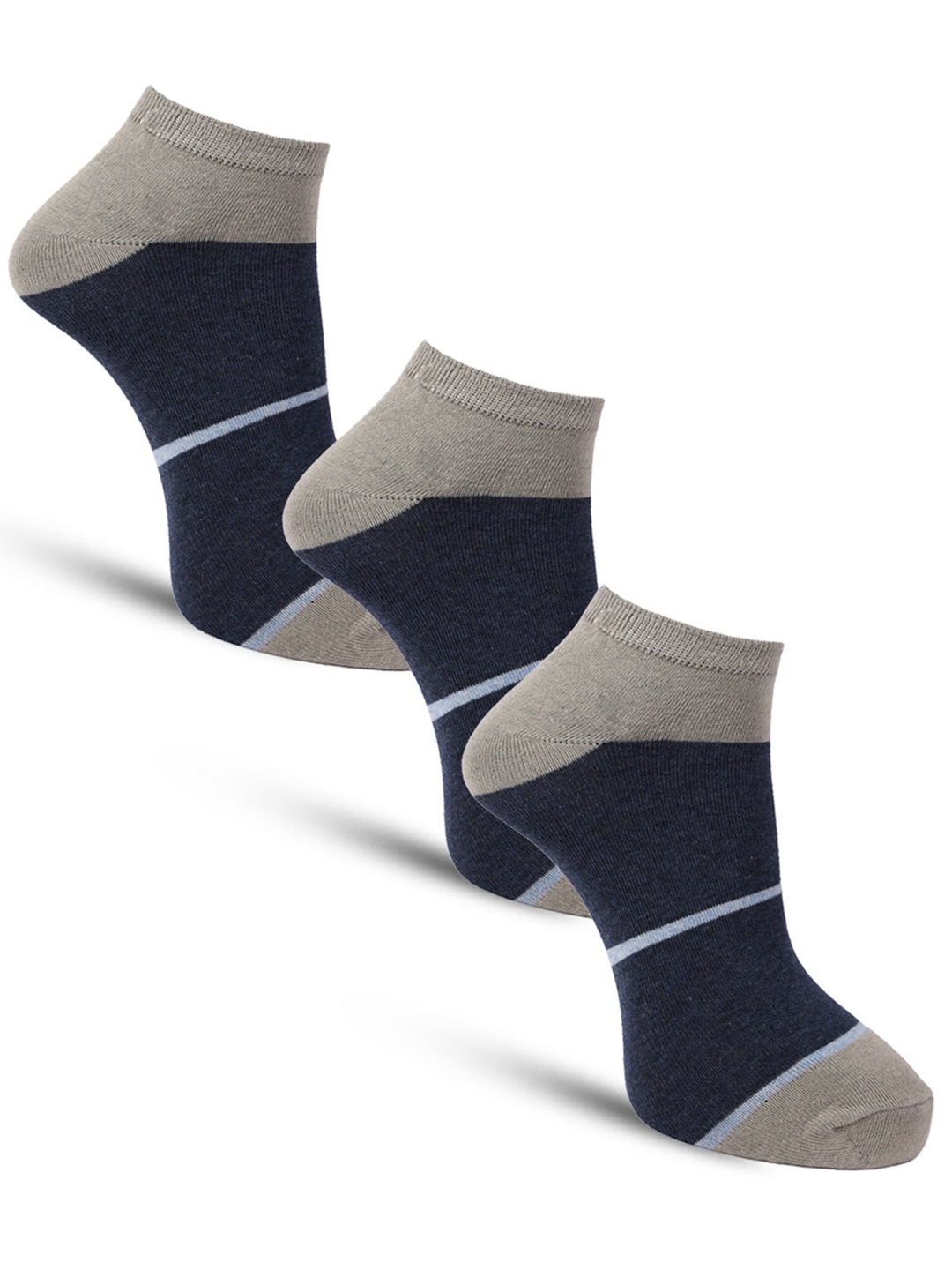 

Dollar Socks Men Pack Of 3 Stripes Assorted Cotton Ankle Length Socks, Navy blue