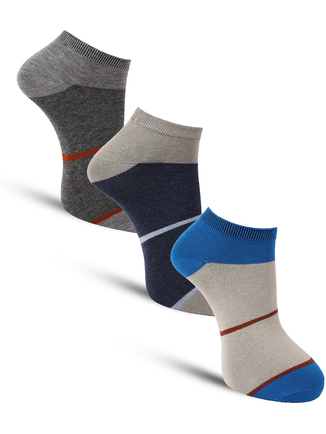 

Dollar Socks Men Set Of 3 Assorted Striped Cotton Ankle-Length Socks