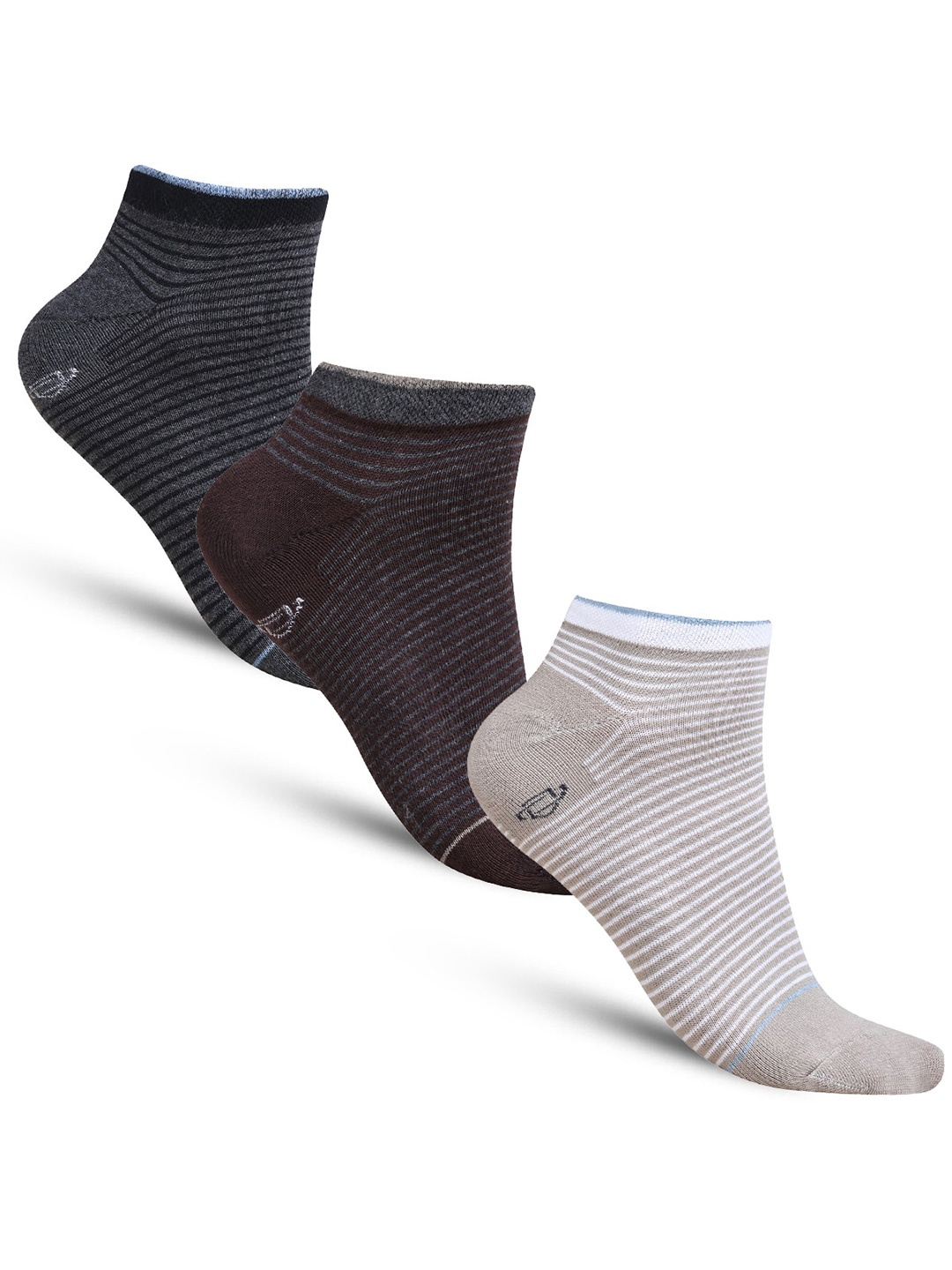 Dollar Socks Men Set Of 3 Assorted Striped Cotton Ankle Length Socks