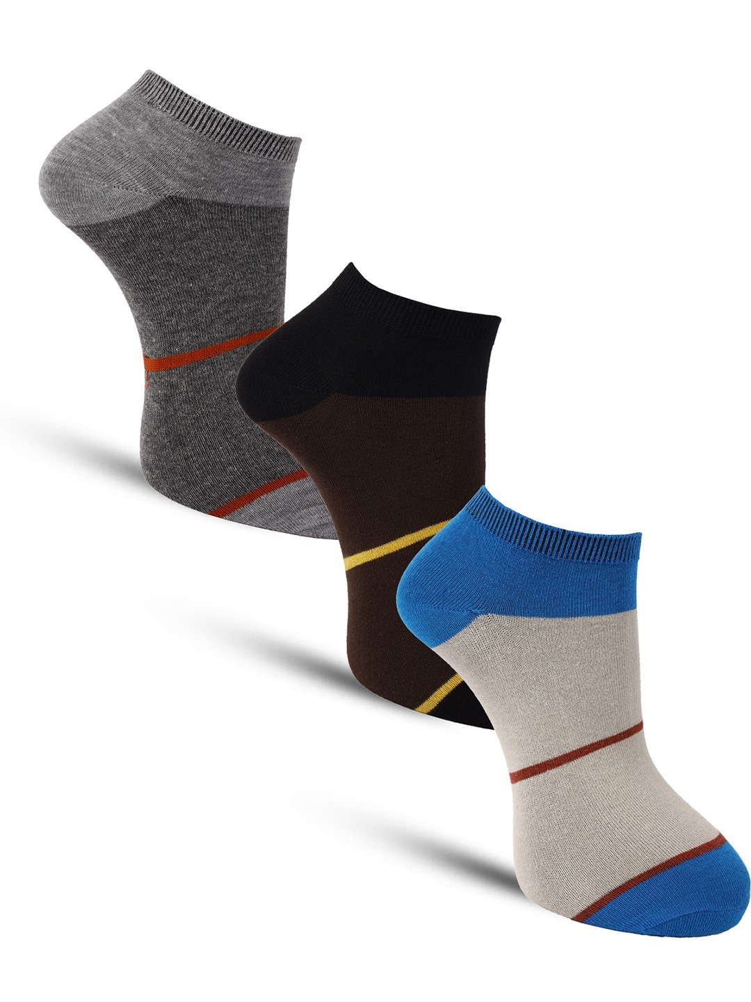 

Dollar Socks Men Set Of 3 Assorted Striped Cotton Ankle Length Socks