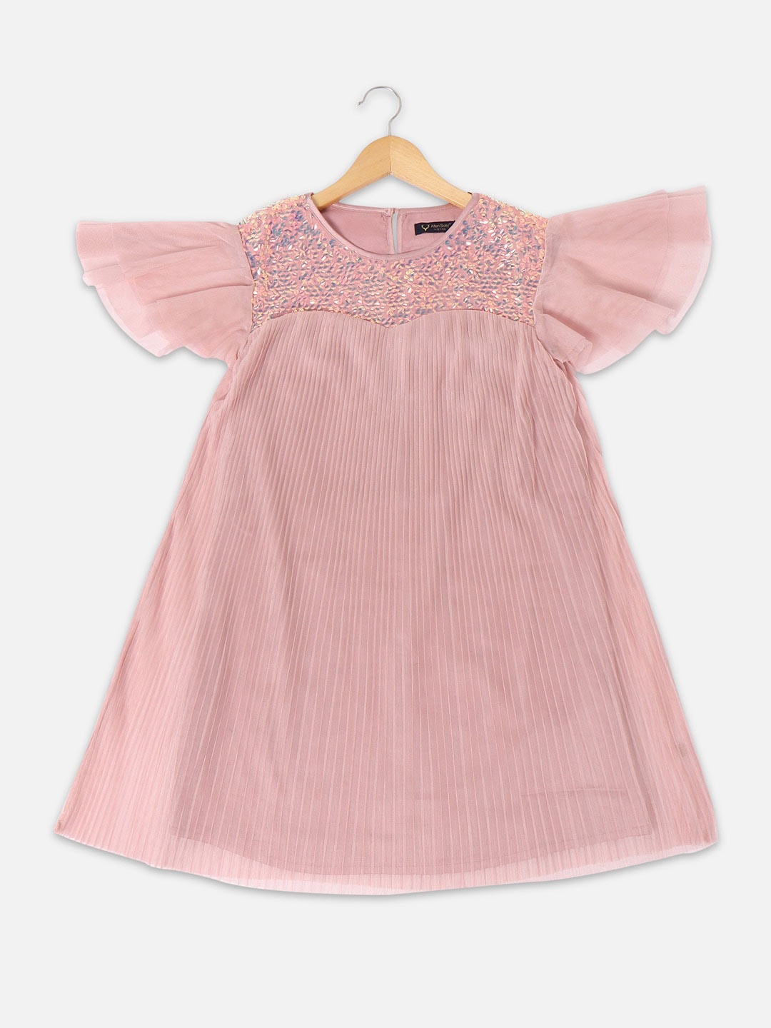 

Allen Solly Junior Embellished Flutter Sleeve Cotton A-Line Dress, Pink
