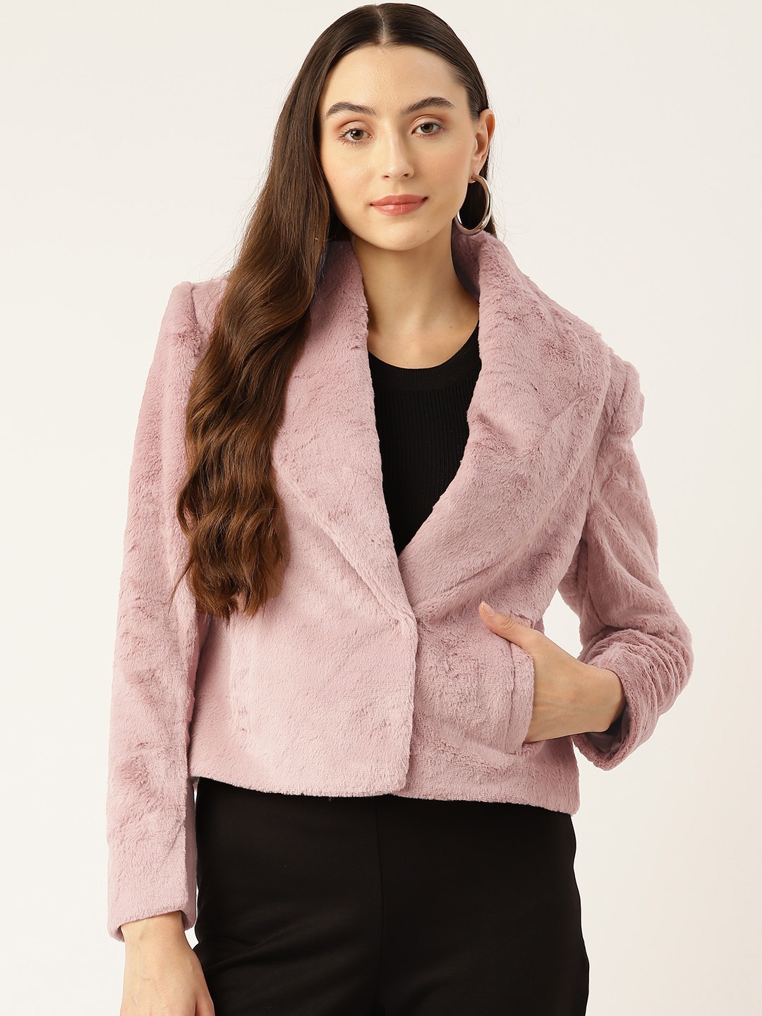 

Okane Solid Fleece Coat, Rose