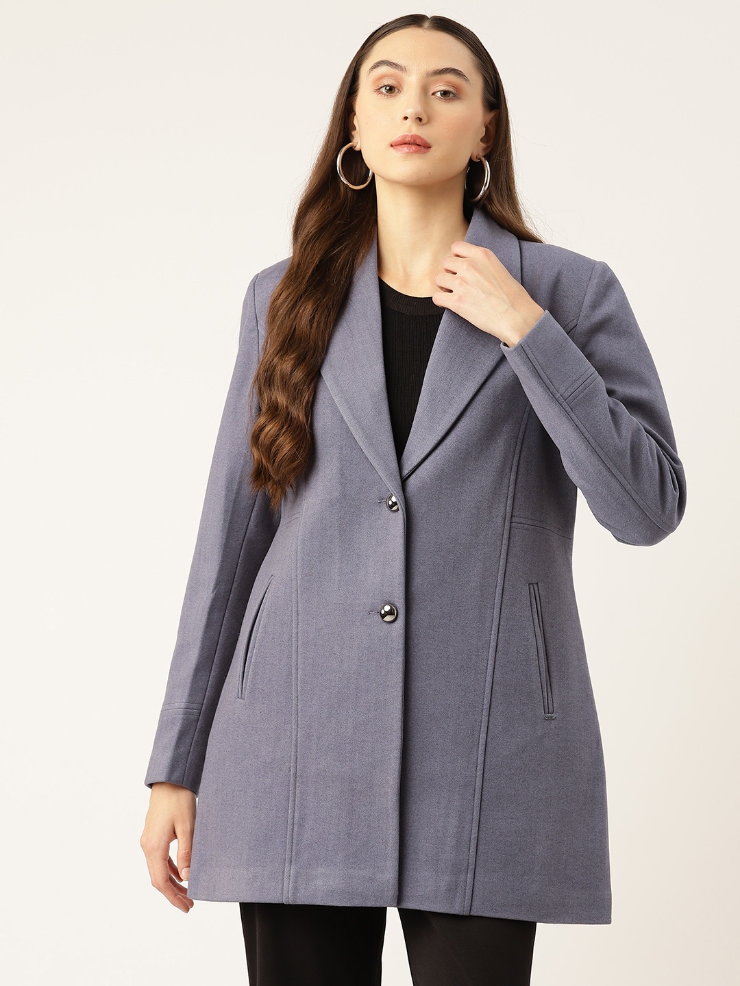 

Okane Solid Regular Length Overcoat, Blue