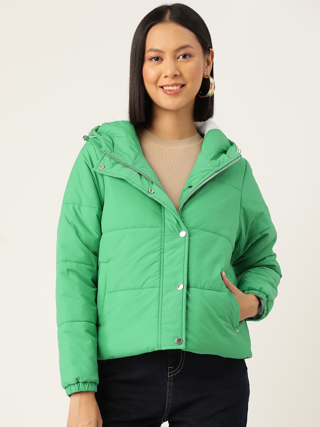 

Okane Women Solid Padded Jacket, Green