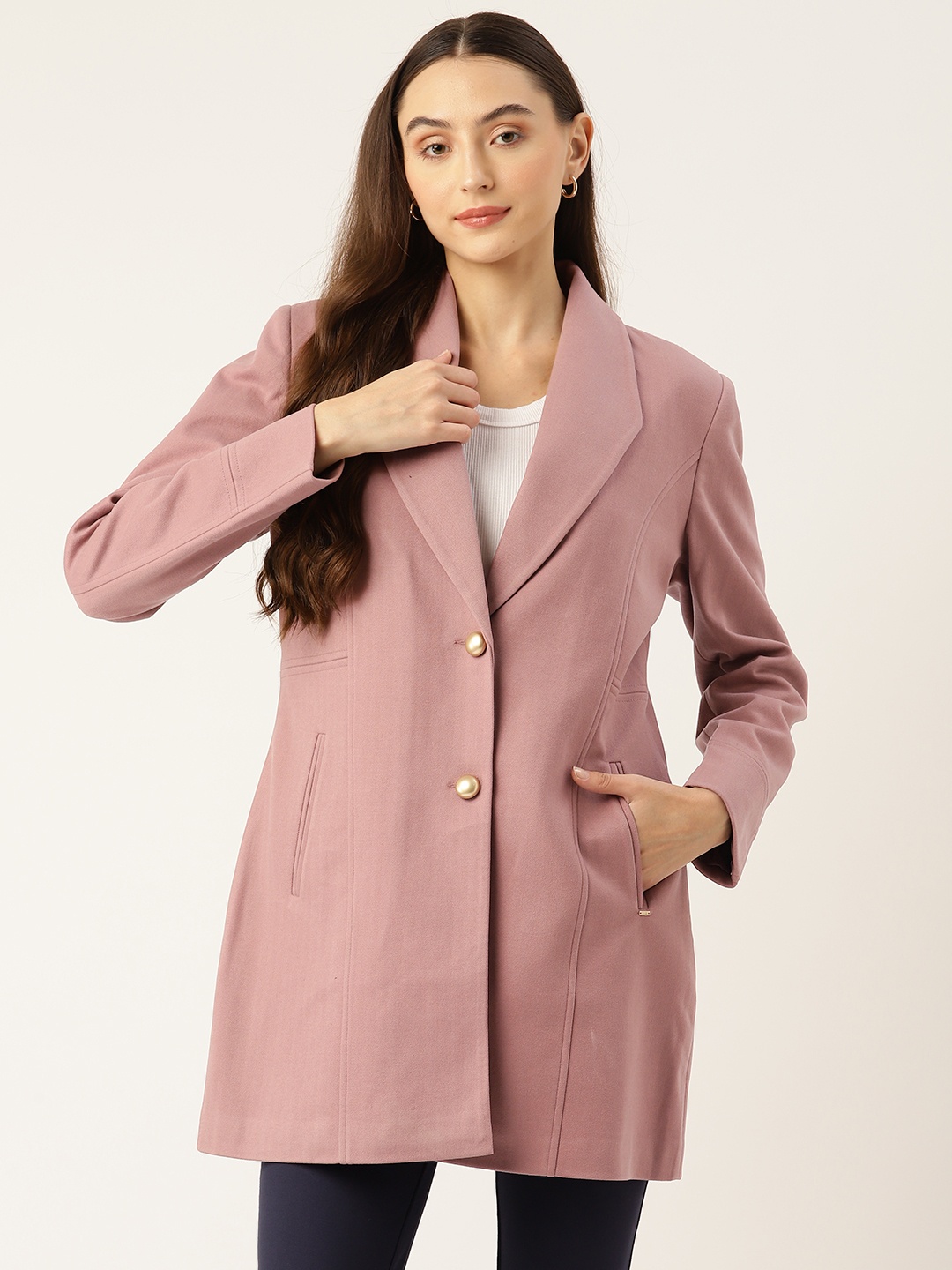

Okane Solid Regular Length Overcoat, Rose