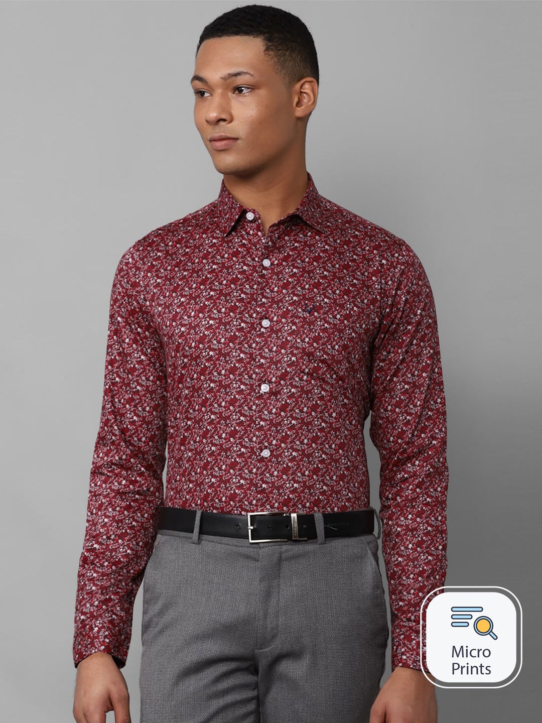 Allen Solly Slim Fit Floral Opaque Printed Pure Cotton Formal Shirt, Maroon