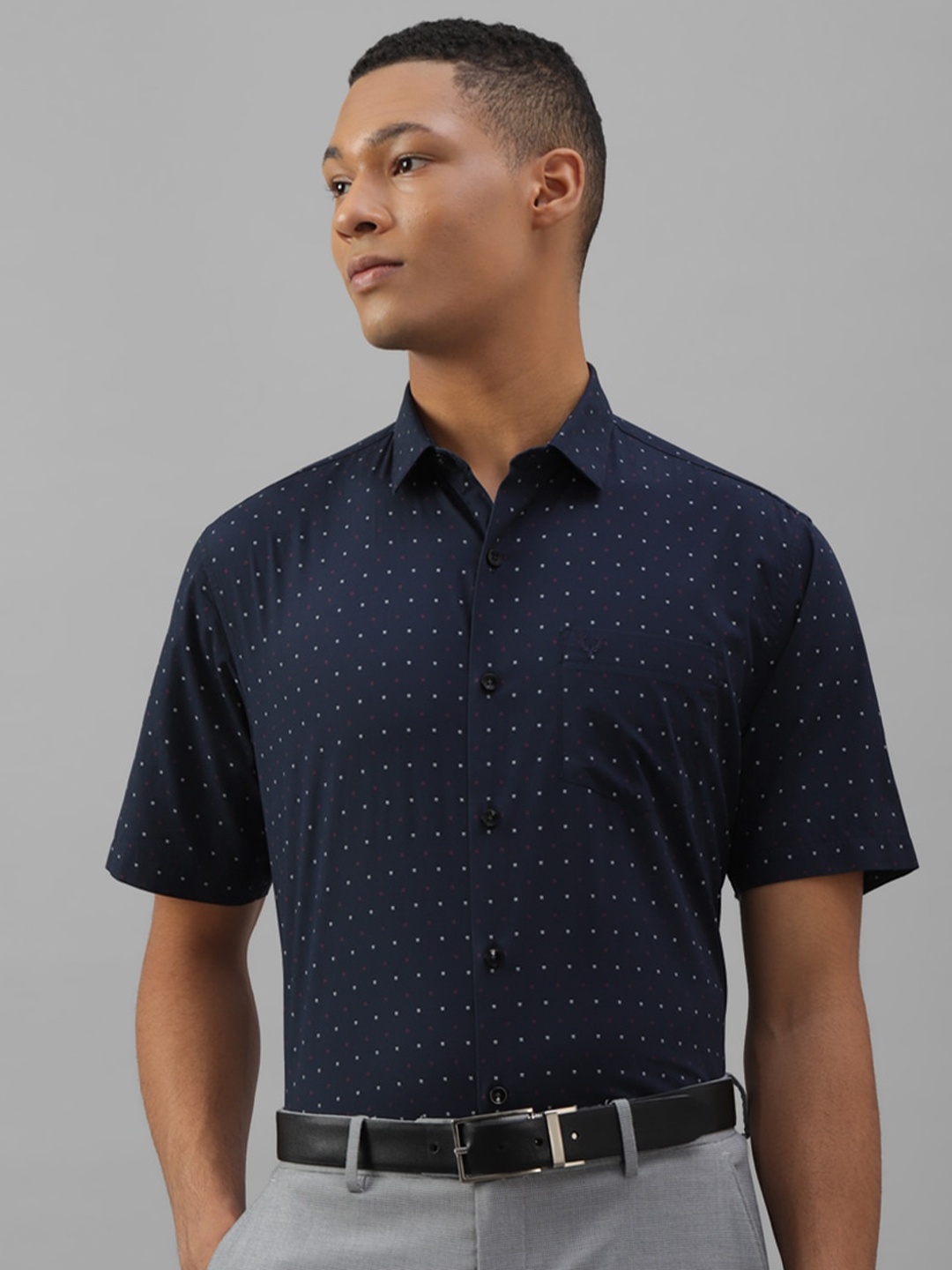 

Allen Solly Polka Dots Printed Pure Cotton Formal Shirt, Navy blue