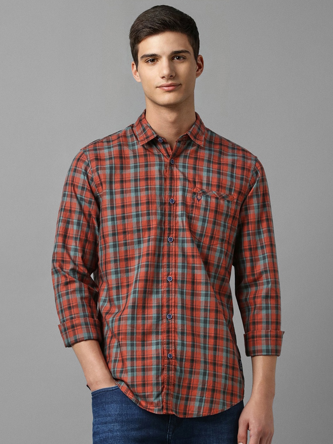 

Allen Solly Tartan Checks Opaque Checked Pure Cotton Casual Shirt, Orange