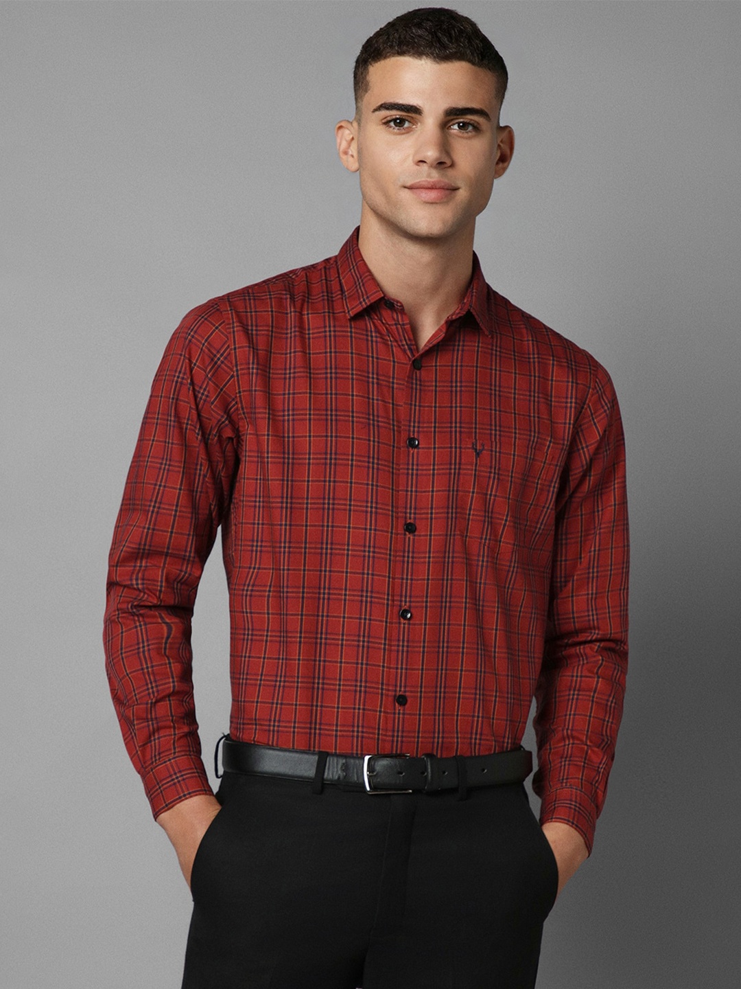 

Allen Solly Slim Fit Tartan Checks Opaque Checked Pure Cotton Formal Shirt, Red