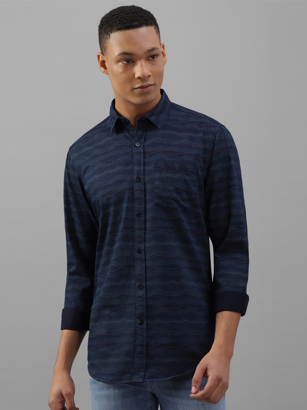 

Allen Solly Horizontal Stripes Pure Cotton Casual Shirt, Navy blue