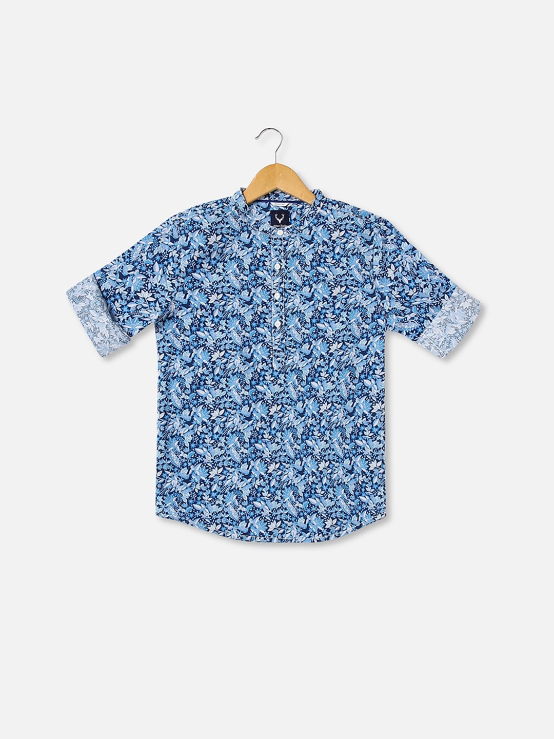 

Allen Solly Junior Boys Floral Printed Mandarin Collar Pure Cotton Casual Shirt, Blue