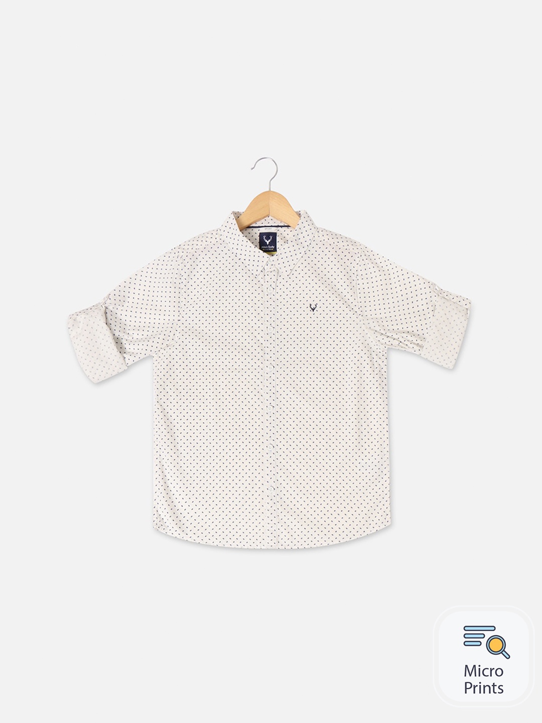 

Allen Solly Junior Boys Slim Fit Micro Ditsy Printed Roll-Up Sleeves Pure Cotton Shirt, White