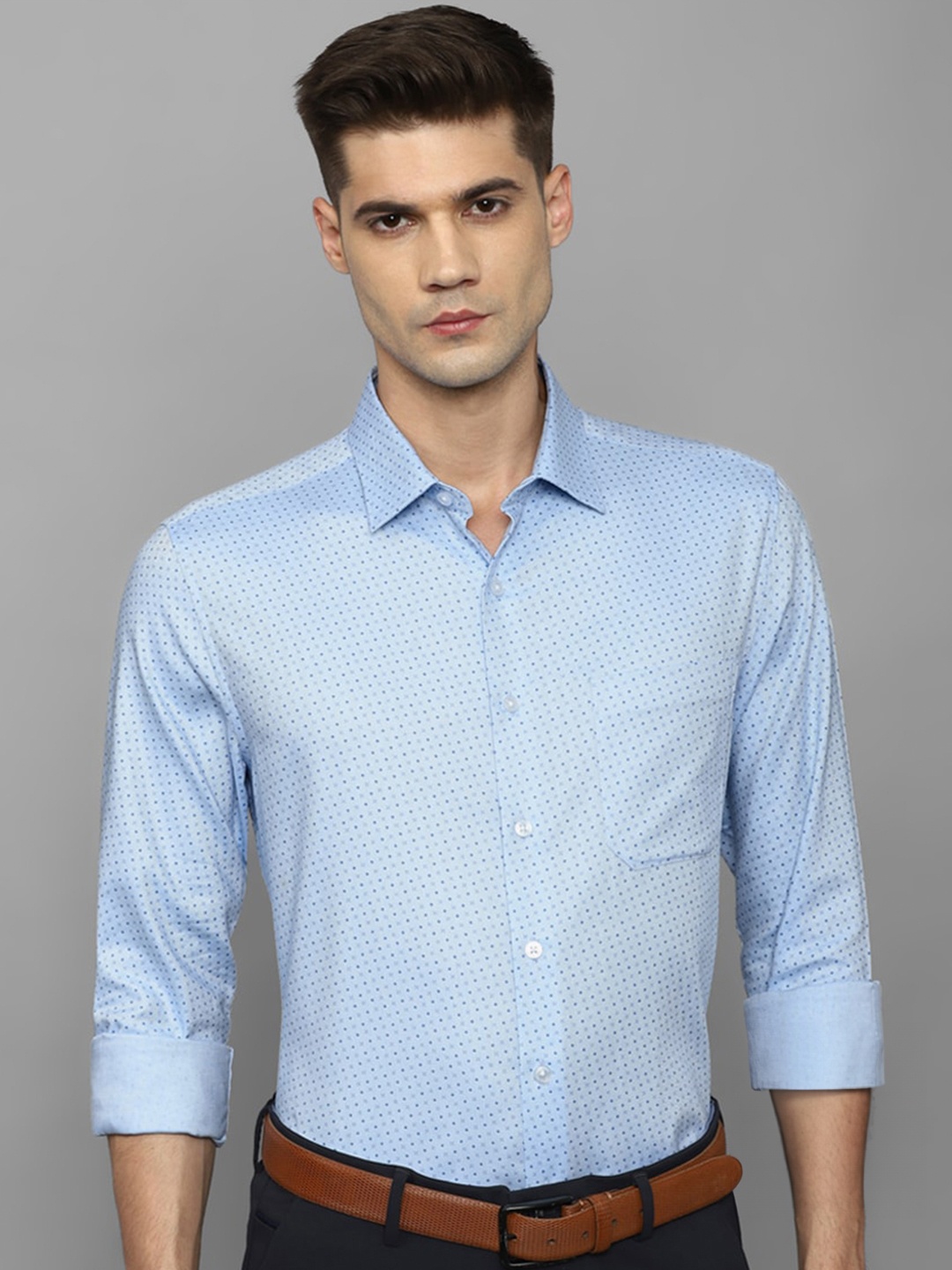 

Louis Philippe Slim Fit Micro Ditsy Printed Cotton Formal Shirt, Blue