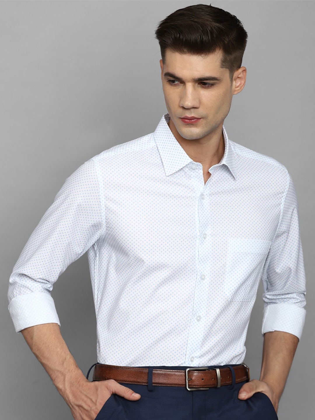 

Louis Philippe Slim Fit Micro Ditsy Printed Cotton Formal Shirt, White