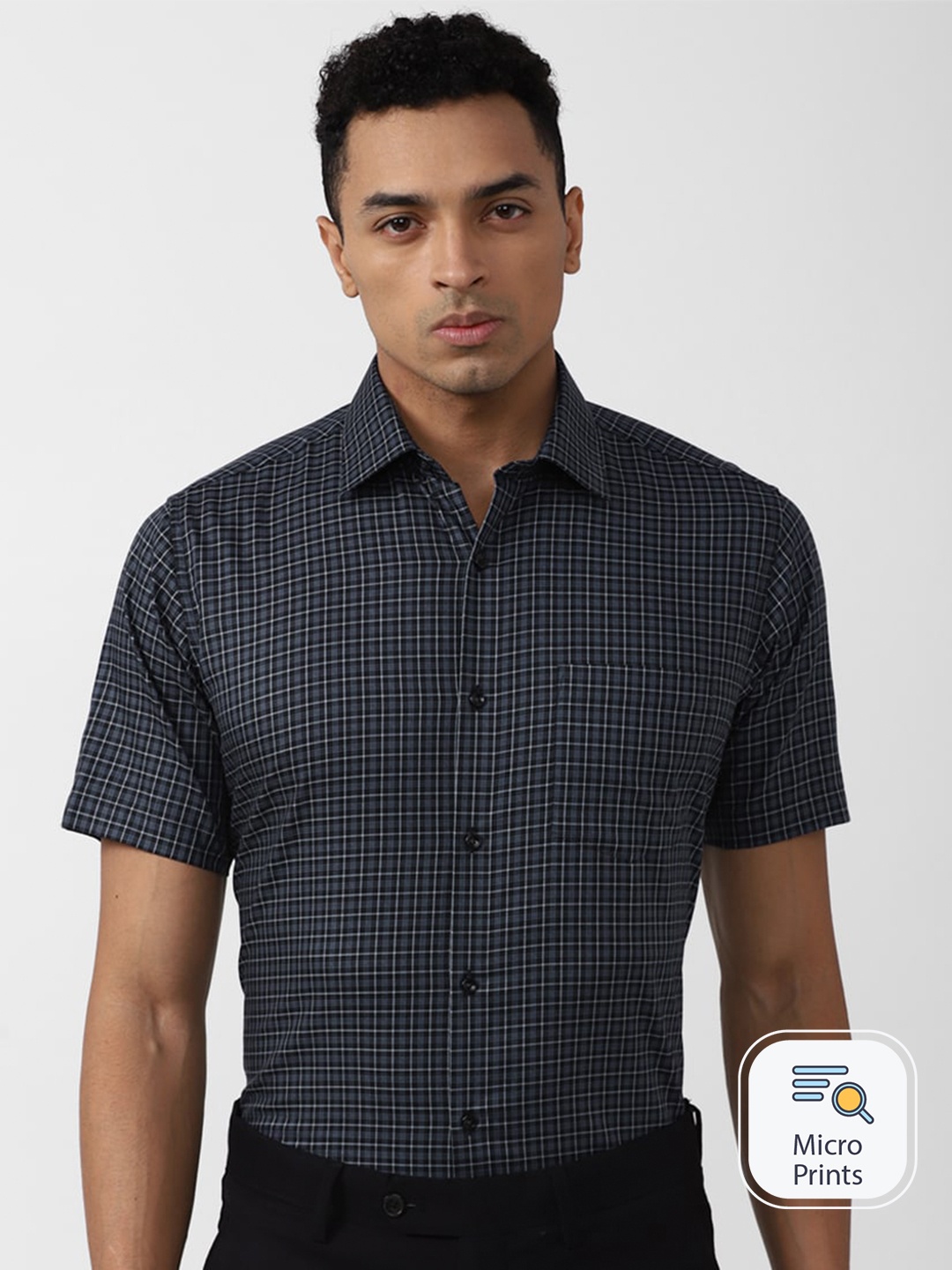 

Van Heusen Grid Tattersall Checked Pure Cotton Formal Shirt, Navy blue