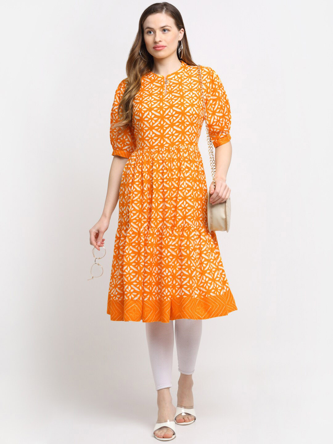 

Assamica Ethnic Motifs Printed Keyhole Neck Pure Cotton Anarkali Kurta, Mustard