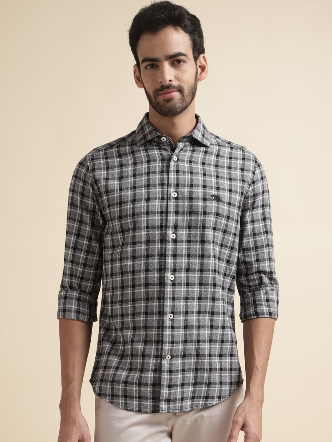 

Andamen Premium Tartan Checked Twill Casual Shirt, Black