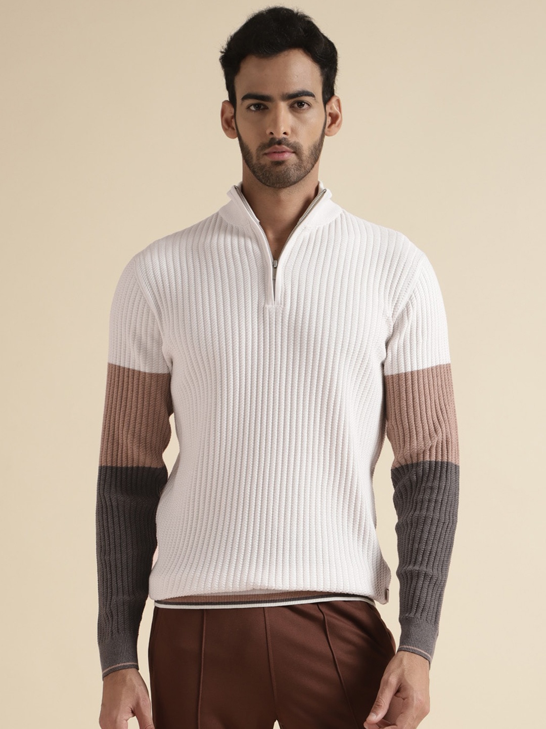 

Andamen Ribbed Zip Detail Pullover, White