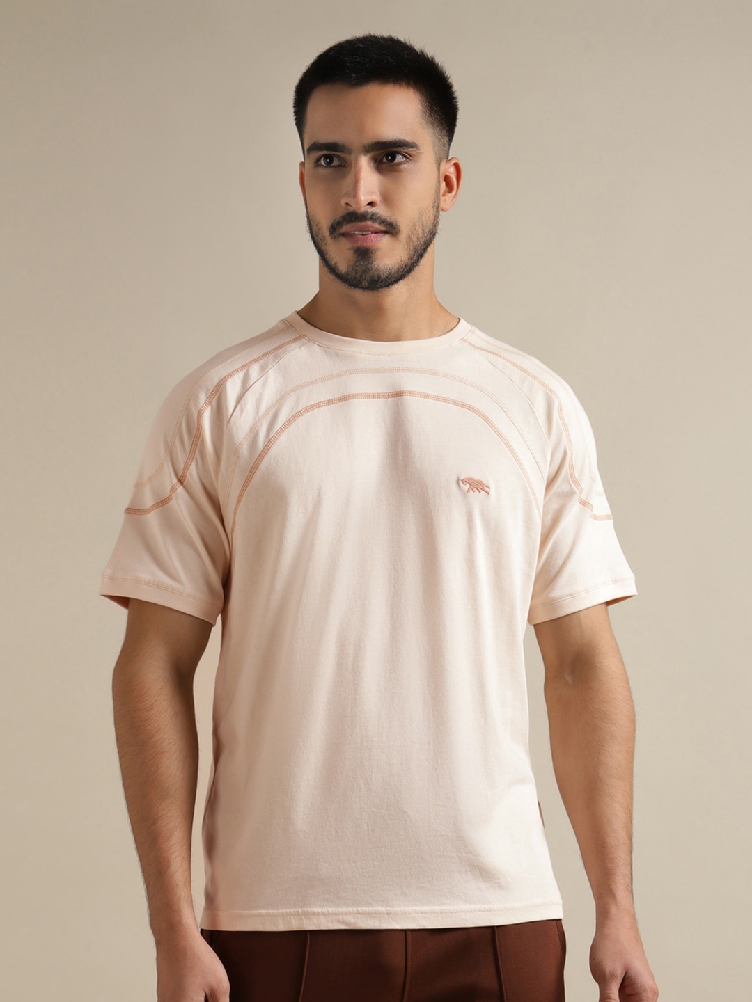 

Andamen Raglan Sleeves Cotton Casual T-shirt, Beige