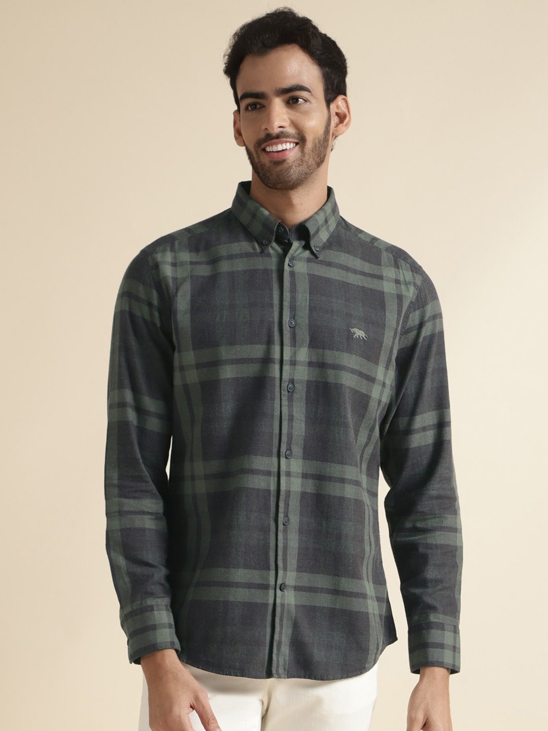 

Andamen Premium Tartan Checked Twill Weave Cotton Casual Shirt, Green