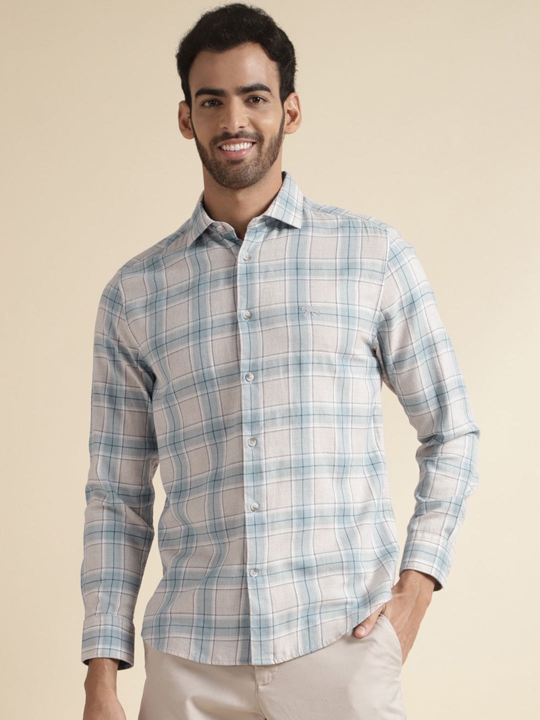 

Andamen Premium Tartan Checked Cotton Casual Shirt, Khaki