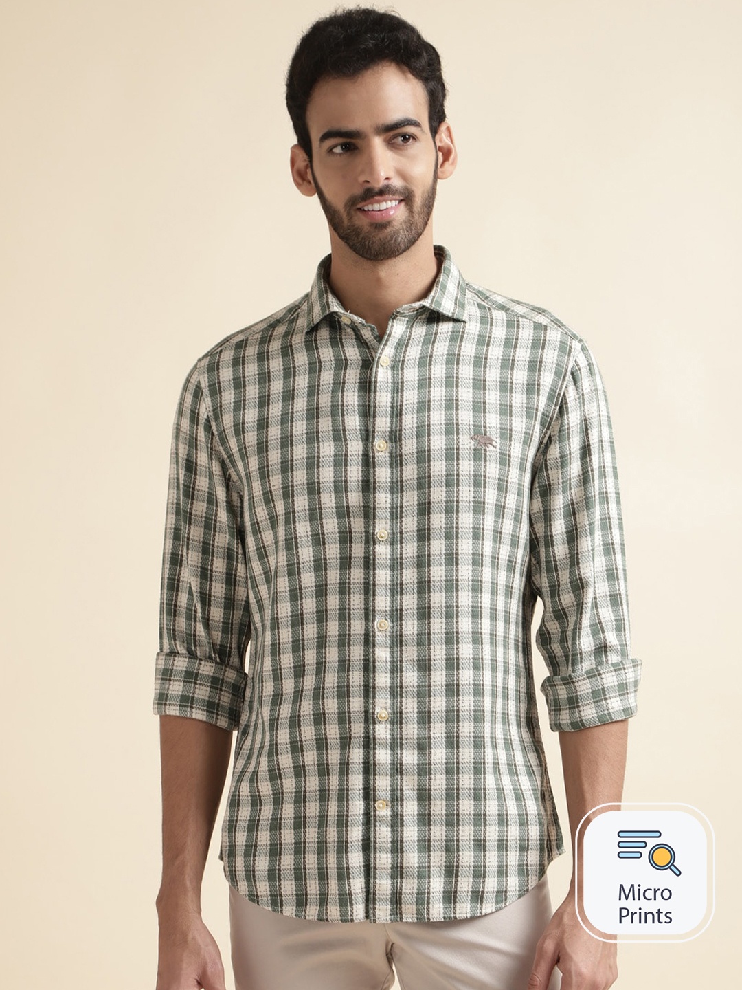 

Andamen Premium Slim Fit Checked Twill Casual Shirt, Green