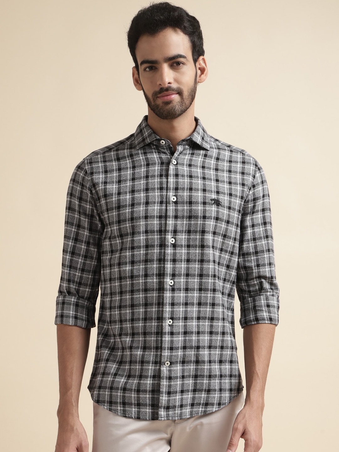 

Andamen Premium Slim Fit Tartan Checked Casual Shirt, Black