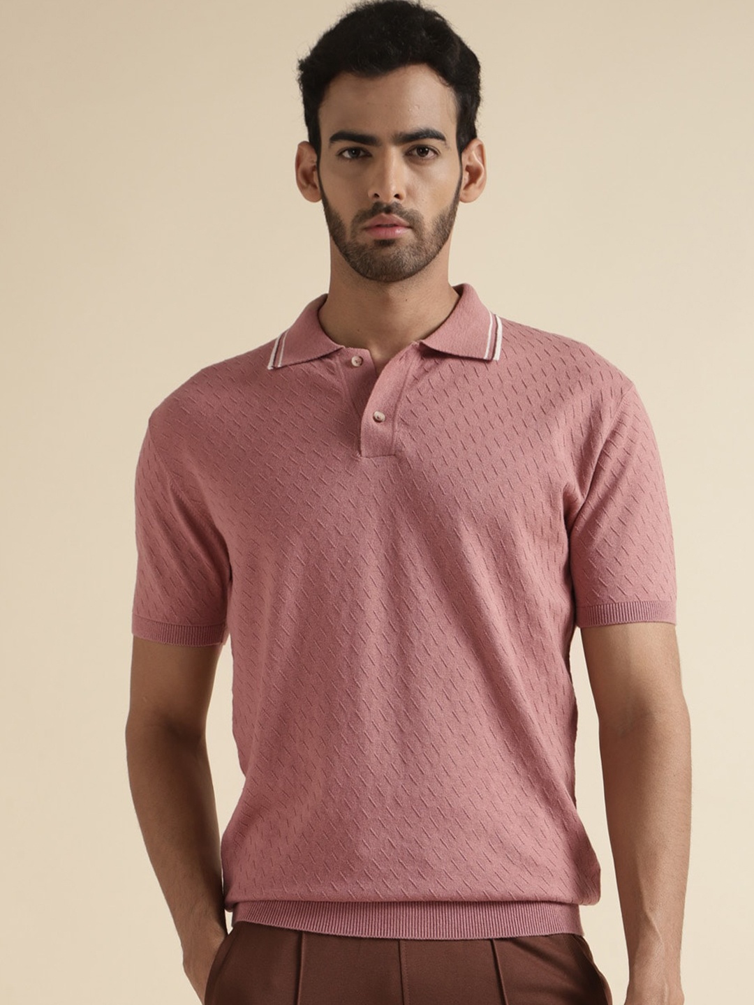 

Andamen Self Designed Polo Collar Cotton T-shirt, Mauve