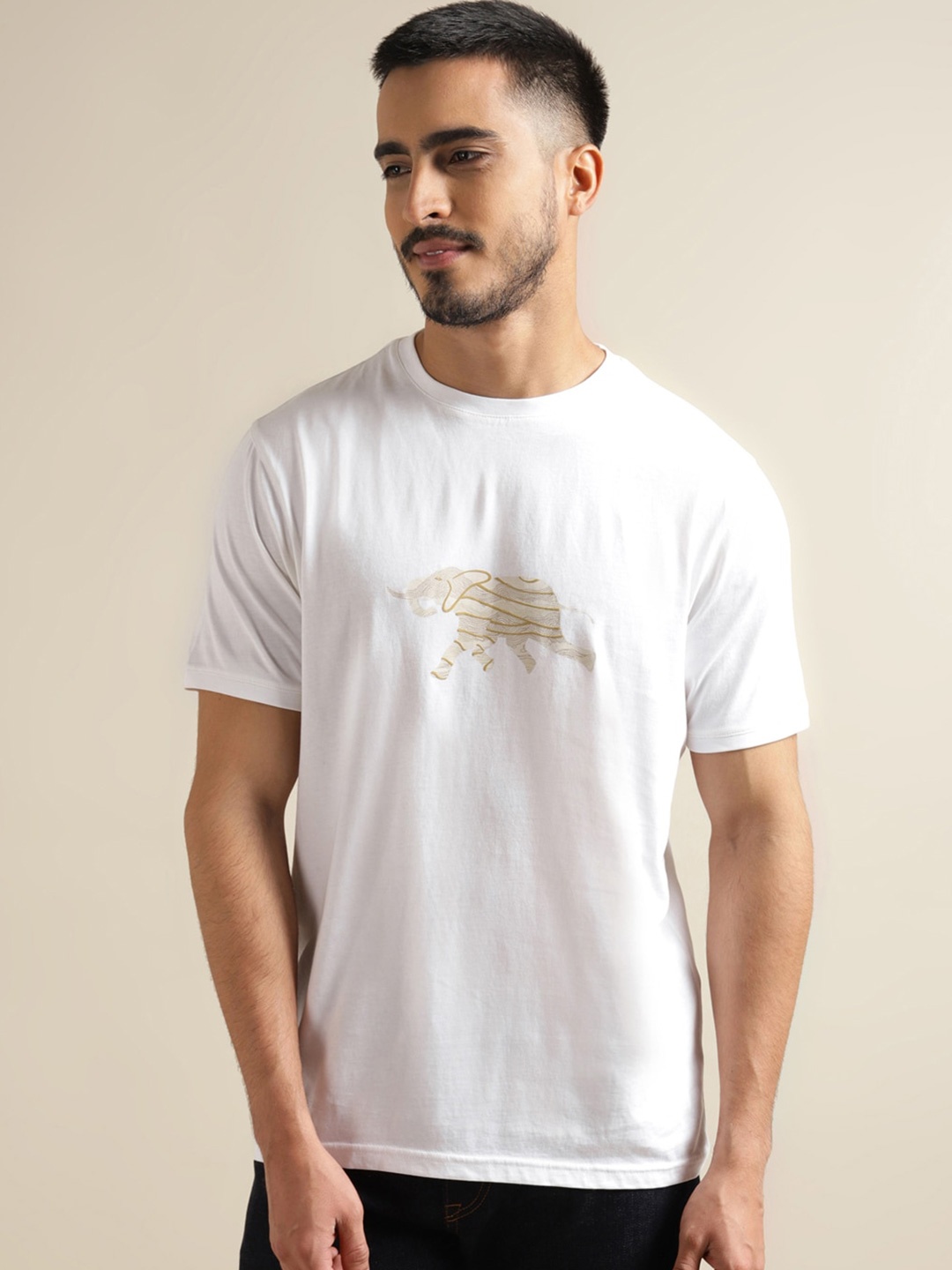 

Andamen Graphic Printed Round Neck Cotton T-shirt, White