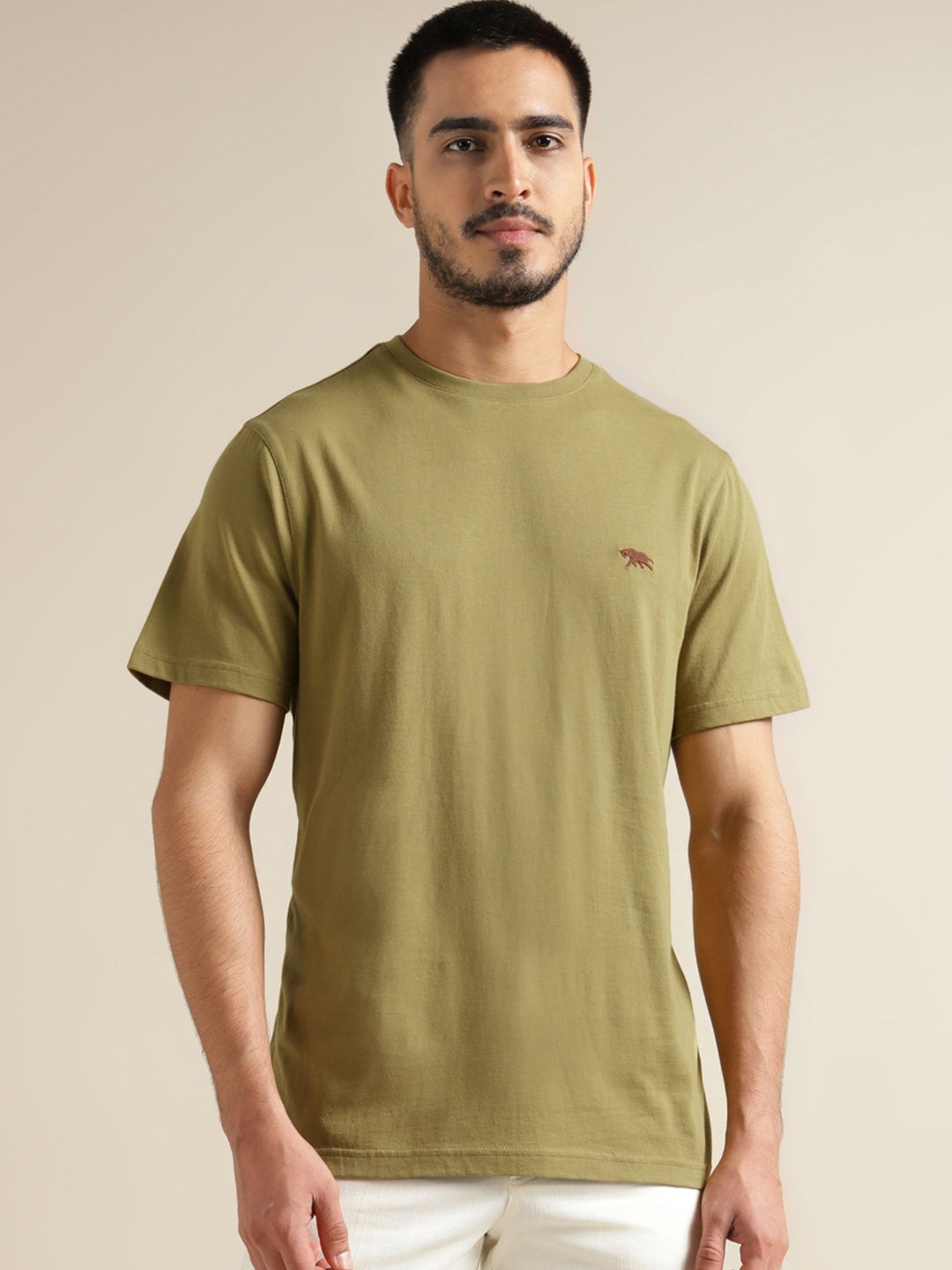 

Andamen Round Neck Cotton Casual T-shirt, Green