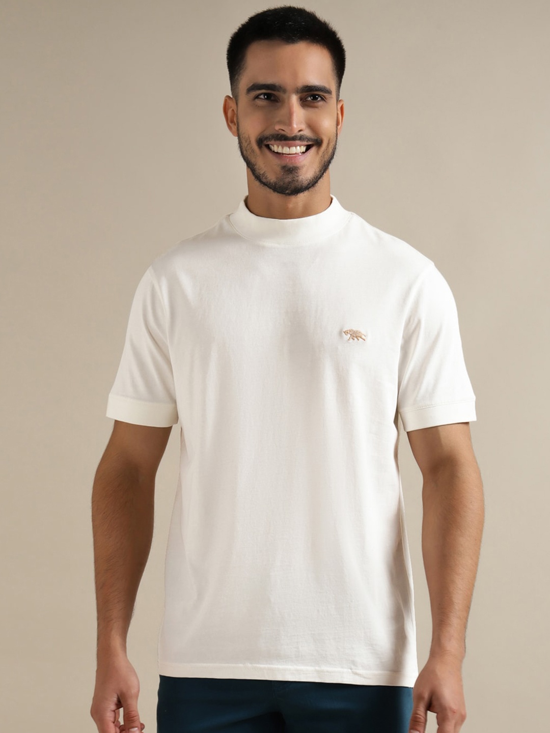 

Andamen High Neck Cotton Casual T-shirt, Off white