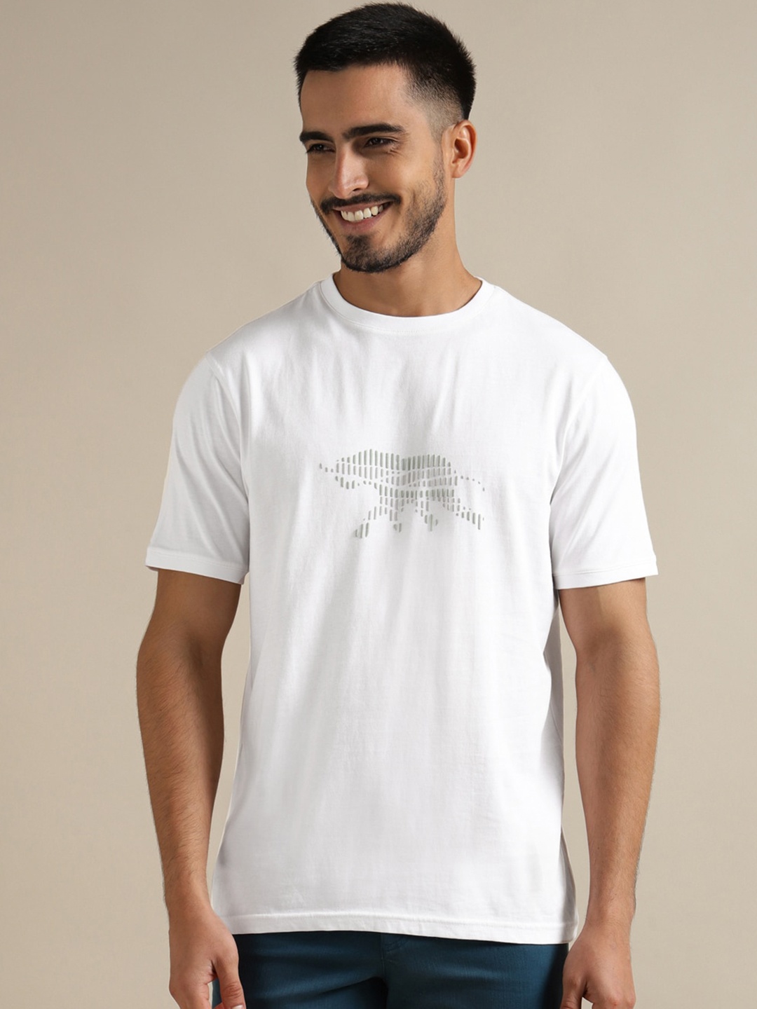 

Andamen Graphic Printed Round Neck Cotton T-shirt, White