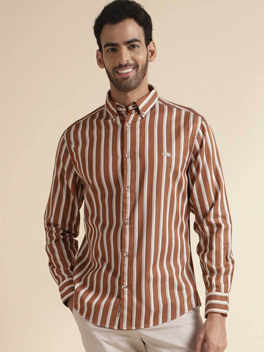 

Andamen Premium Regular Fit Vertical Striped Button-Down Collar Cotton Twill Casual Shirt, Mustard