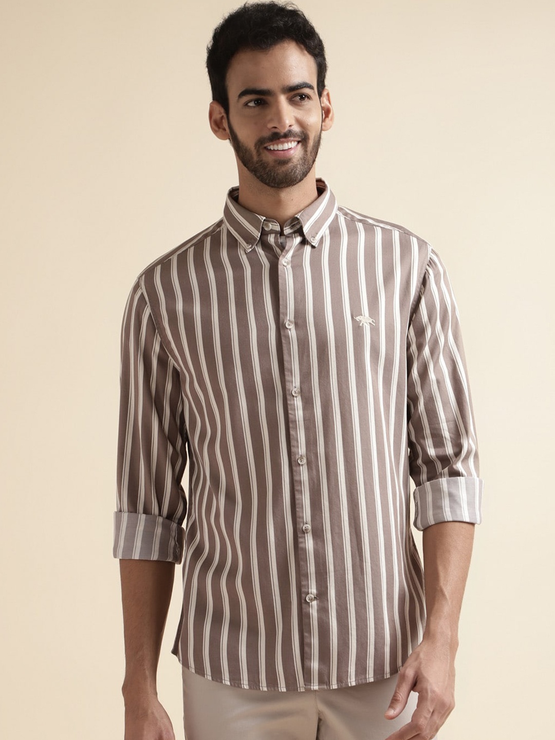 

Andamen Premium Opaque Striped Cotton Casual Shirt, Brown