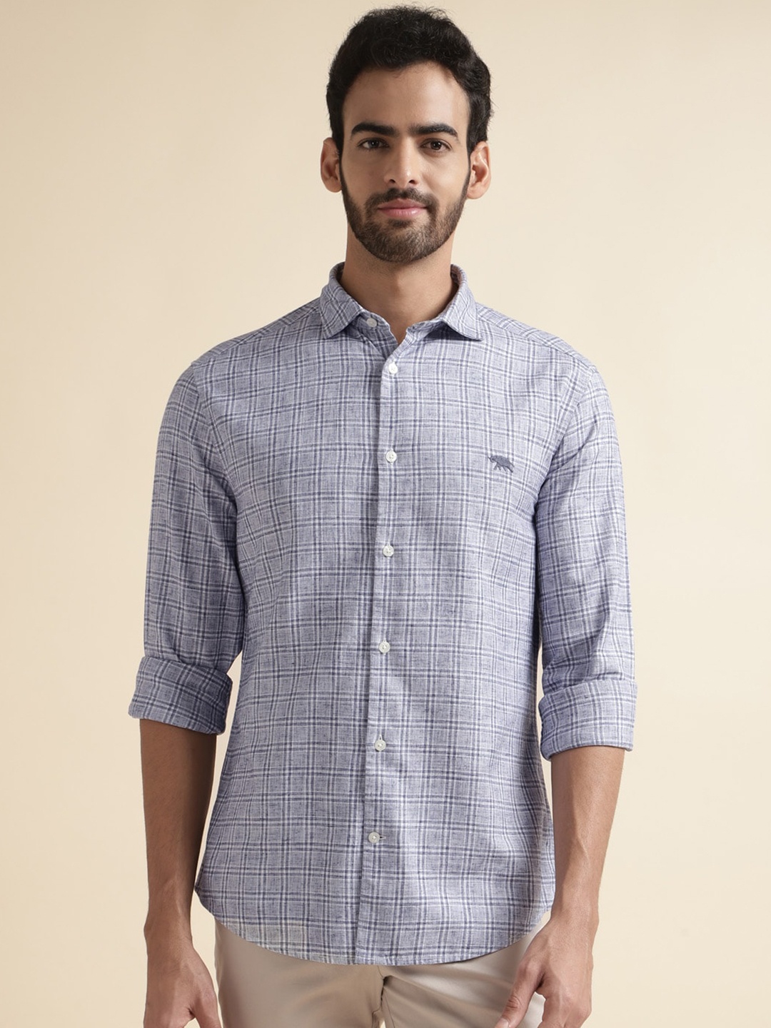 

Andamen Premium Slim Fit Checked Twill Casual Shirt, Blue