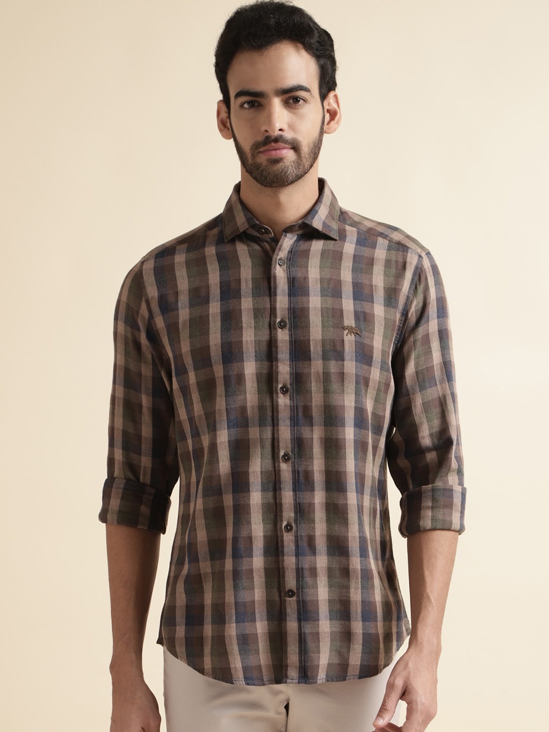 

Andamen Premium Slim Fit Tartan Checked Cotton Casual Shirt, Brown