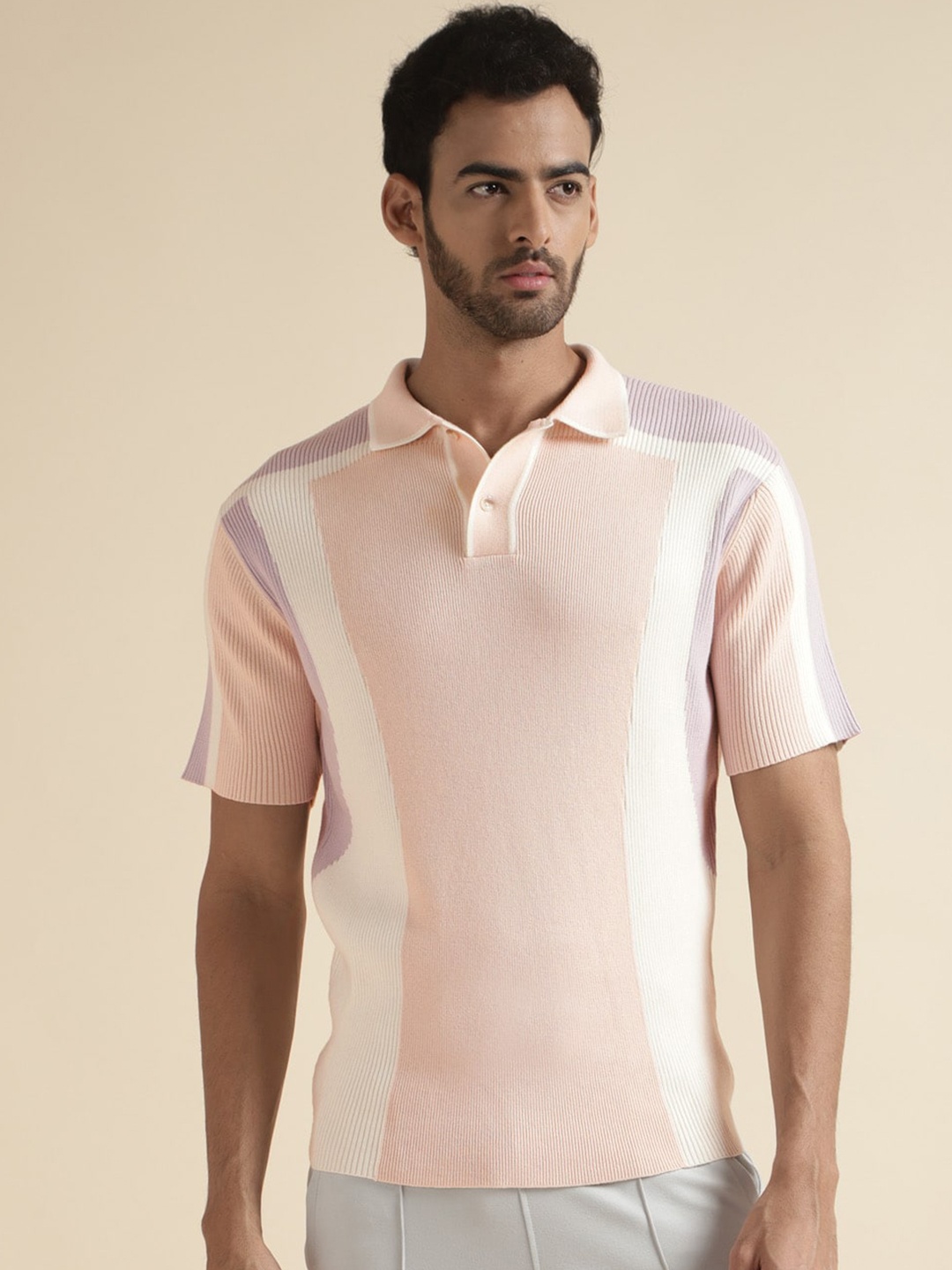 

Andamen Colourblocked Polo Collar Cotton T-shirt, Lavender