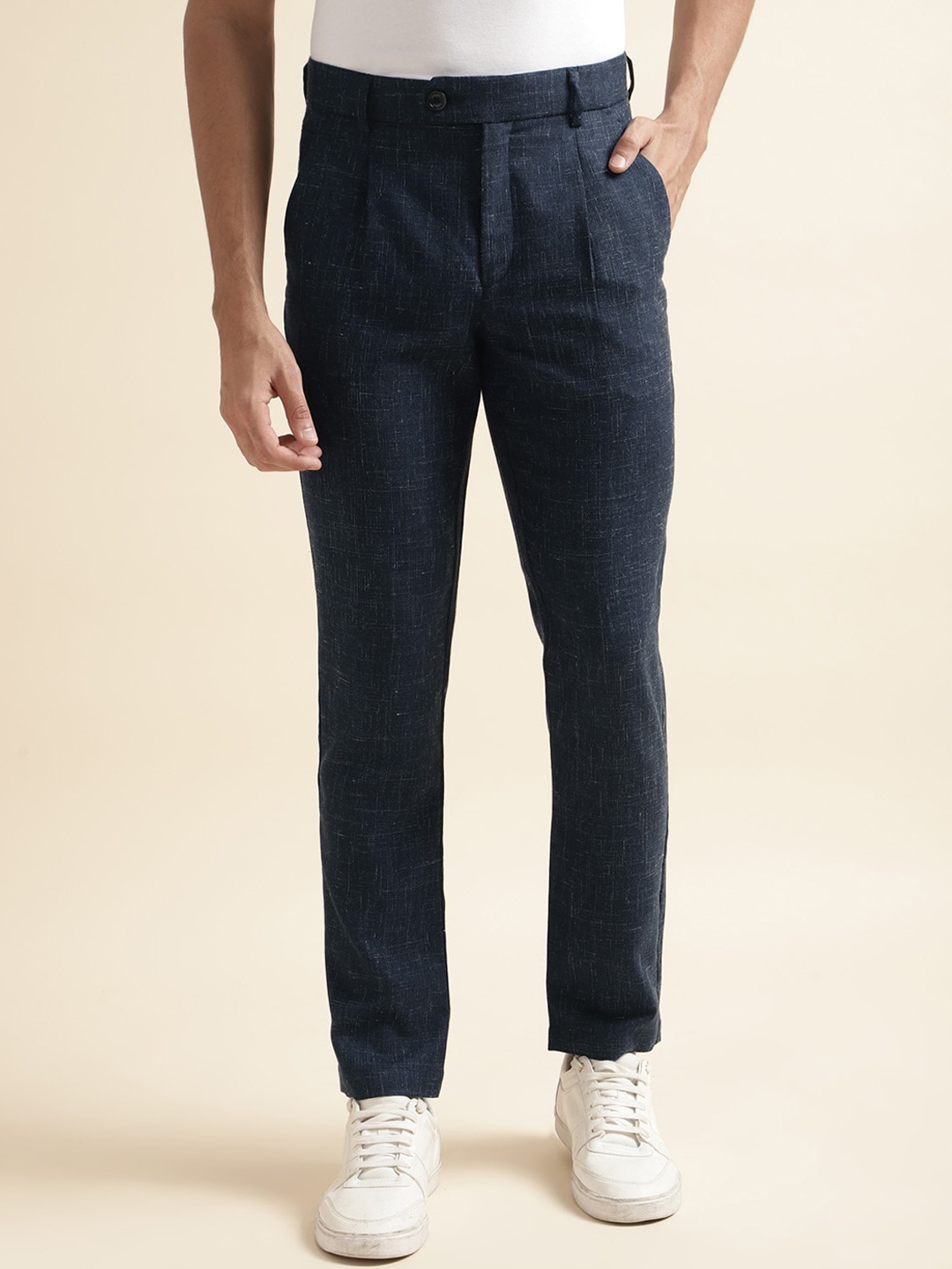 

Andamen Men Ultra Pleated Wool Chinos Trousers, Navy blue