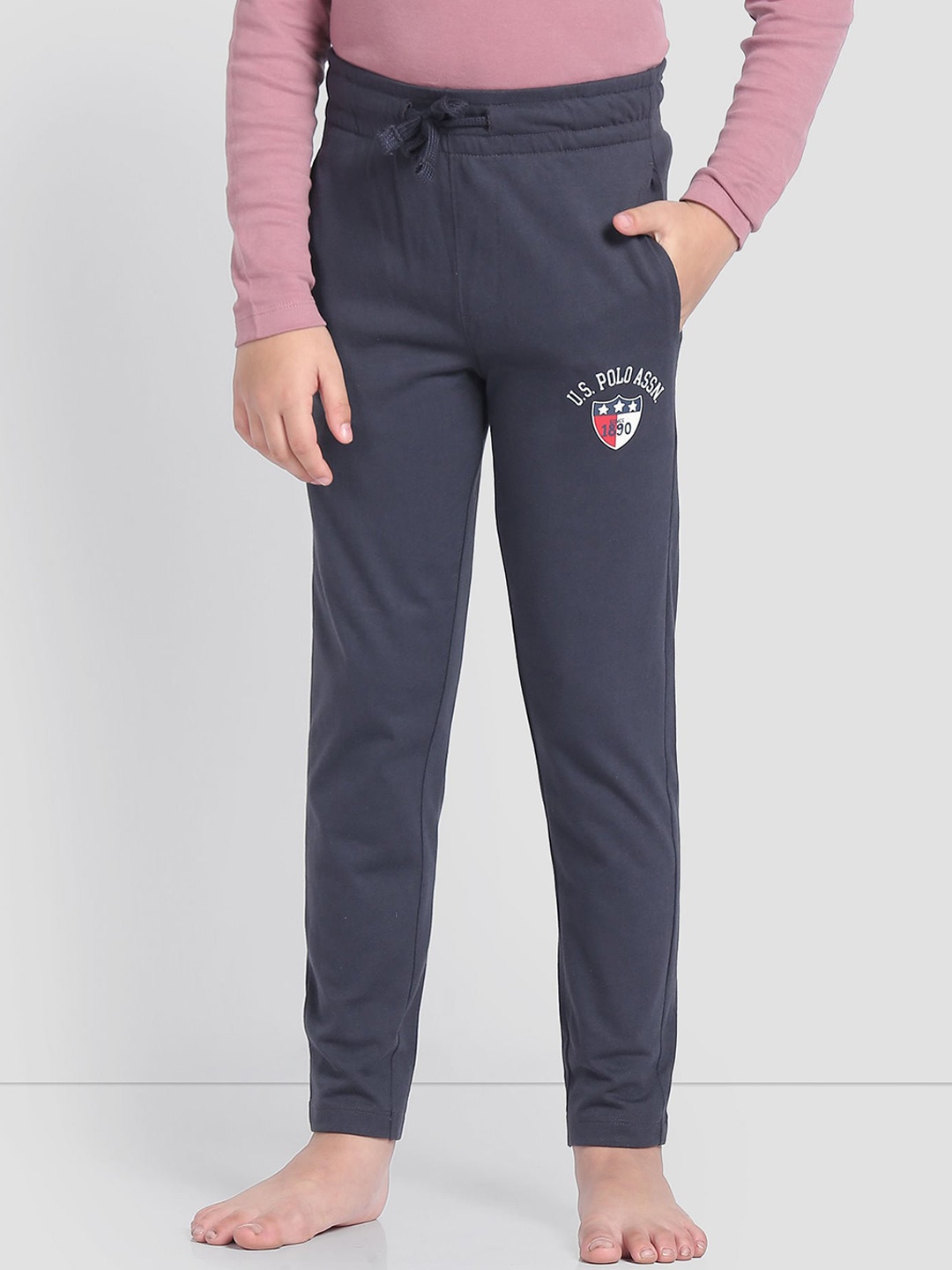 

U.S. Polo Assn. Boys Printed Detail Drawstring Waist OKR01 Track Pants, Grey