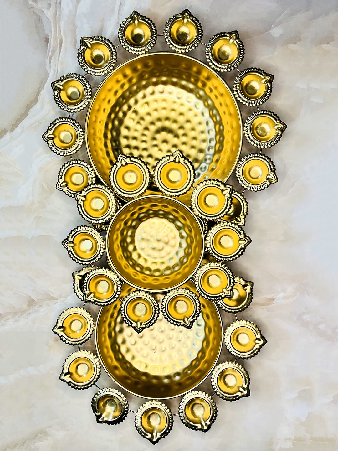 

Akaar Gold-Toned 3 Pieces Textured Metal Diwali Decorative Bowls