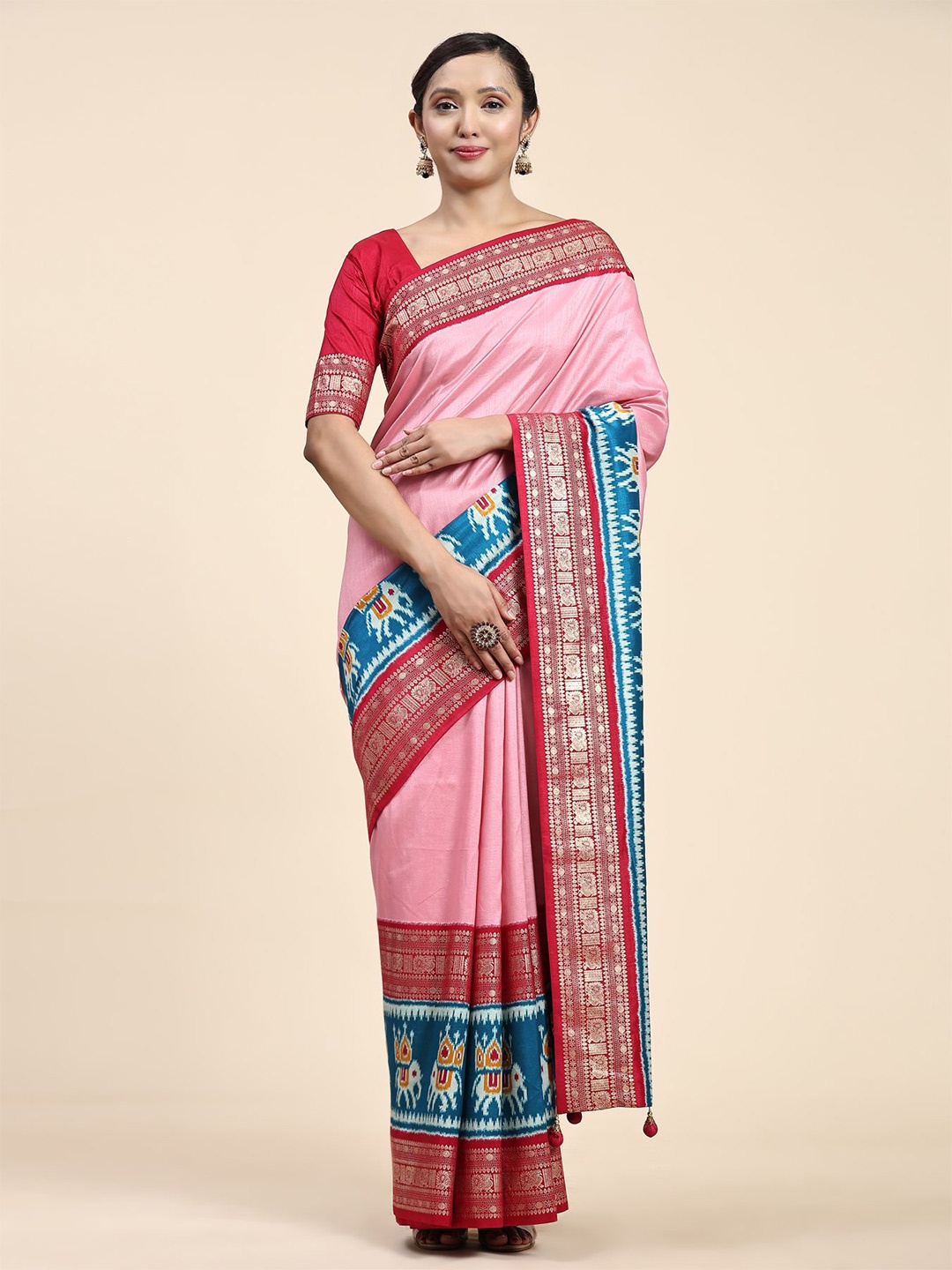 

Phenav Zari Pure Silk Patola Saree, Pink